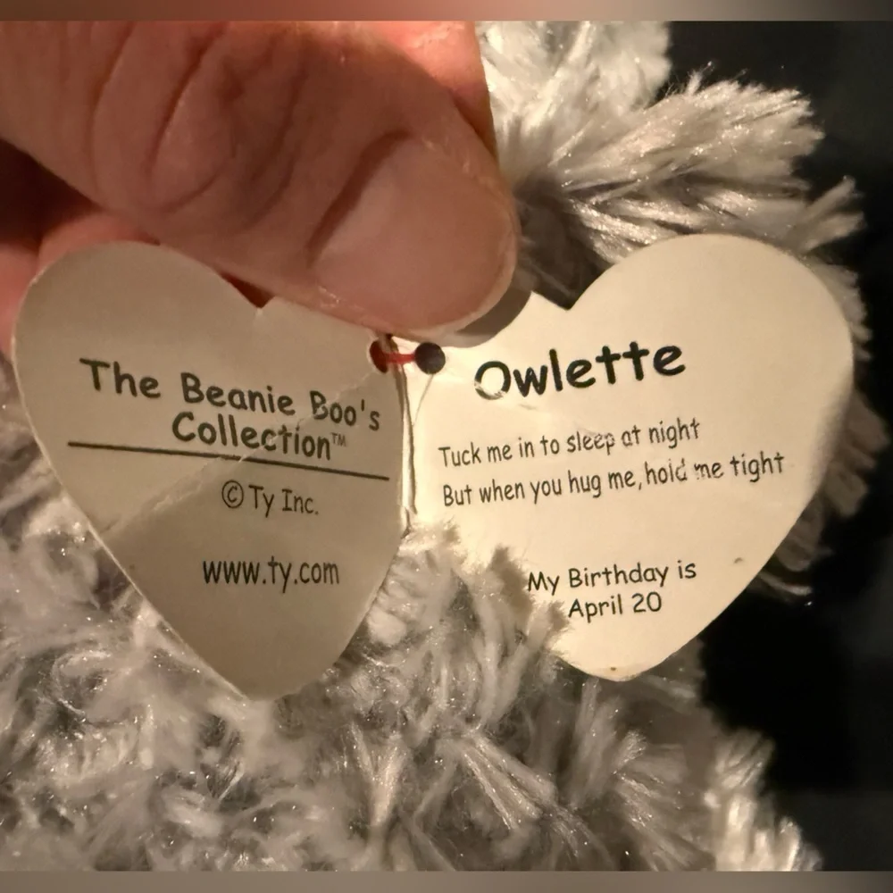 Ty Plush Grey and White Owl Toy with Gold Beak and Feet - Owlette